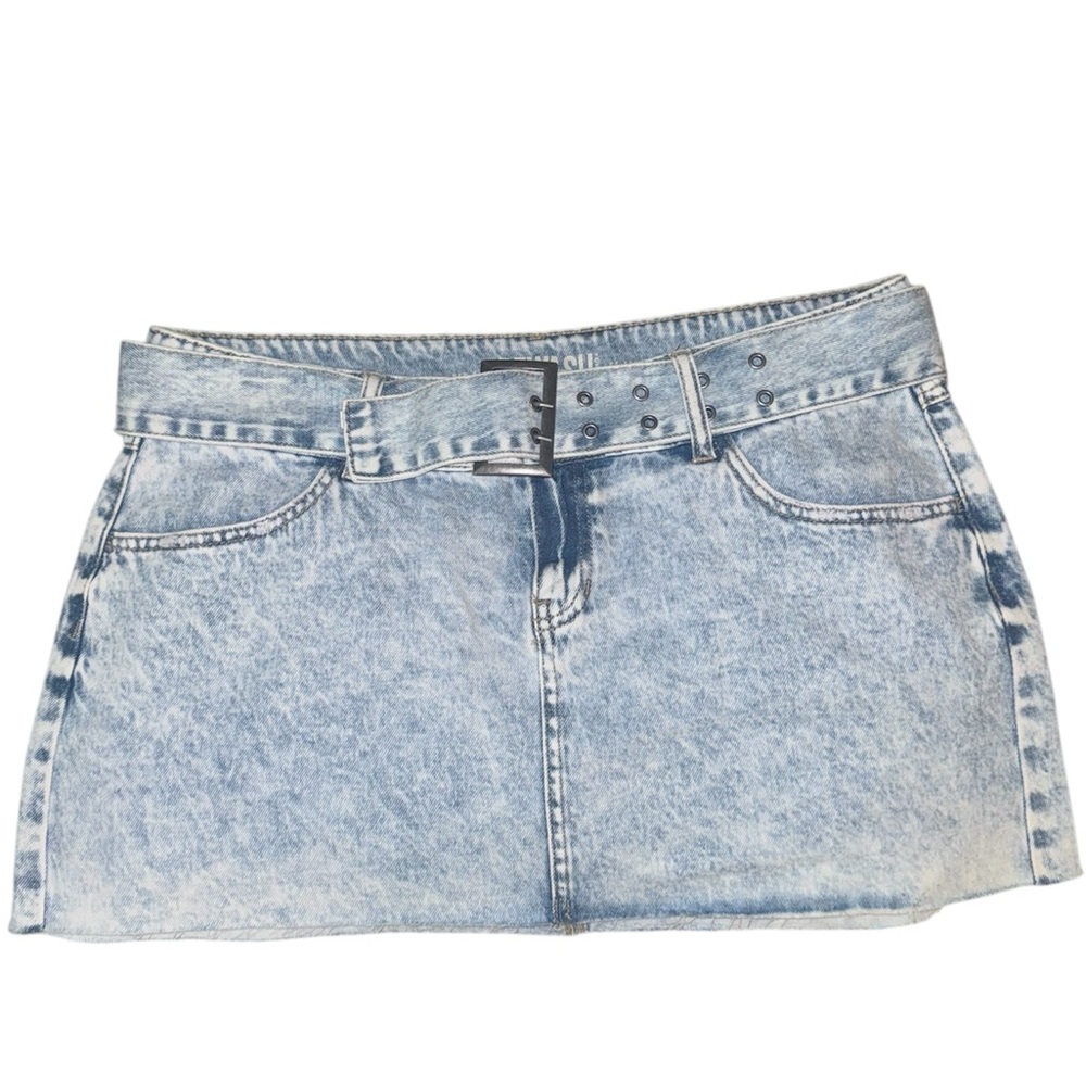 Light Wash Denim Mini Skirt with Belt